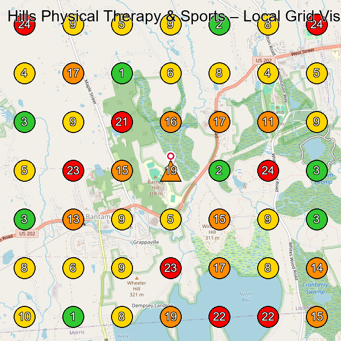 Hills Physical Therapy & Sports Physical Therapist GeoGrid ranking map for Litchfield CT